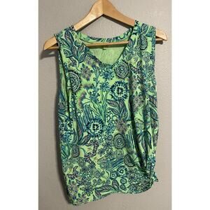 Fresh Produce Womens Top XL Green Floral Print Supima Cotton Modal Stretch Artsy